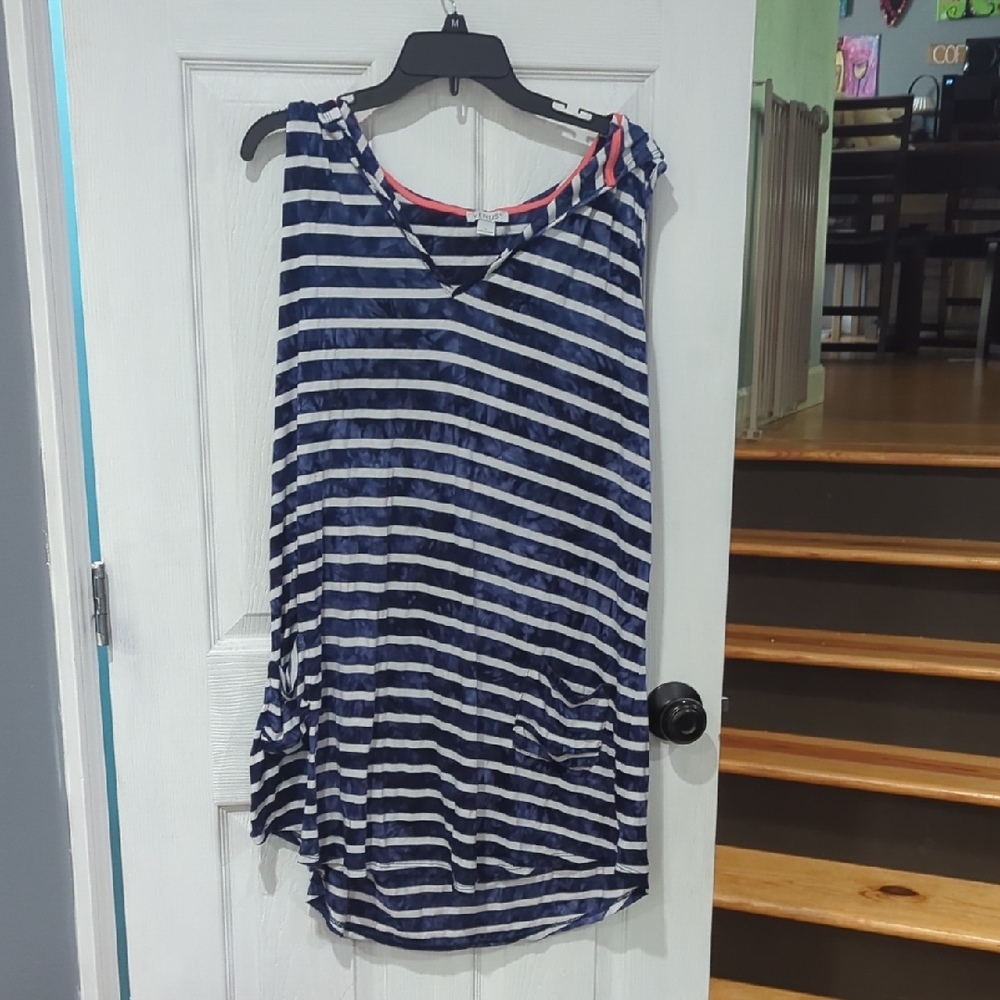 VENUS Blue and White Asymmetrical Sleeveless Tank Top